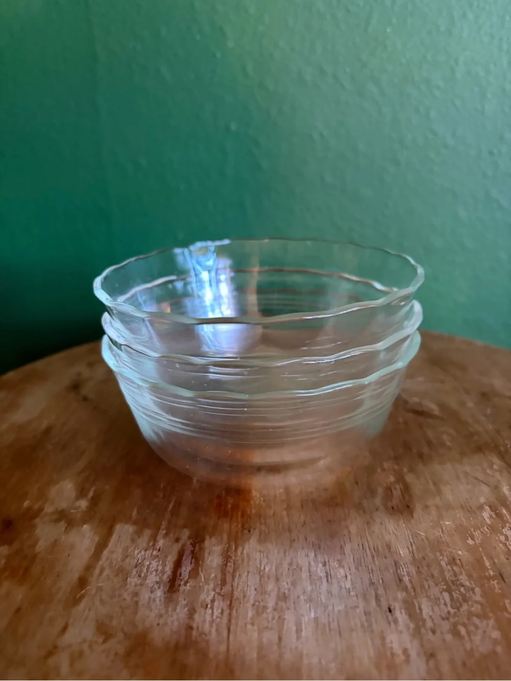 Vintage Pyrex Stacking Clear Glass Custard Cups with Scalloped Edges, set of 3